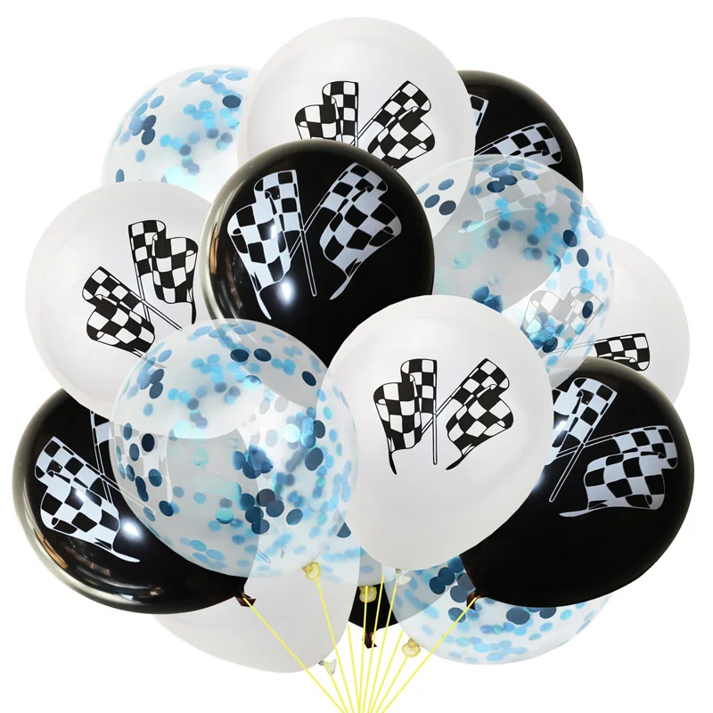 Черный белый Гоночный флаг латексные шары клетчатый гоночный автомобиль тематические вечерние шары с золотыми конфетти дети с днем рождения