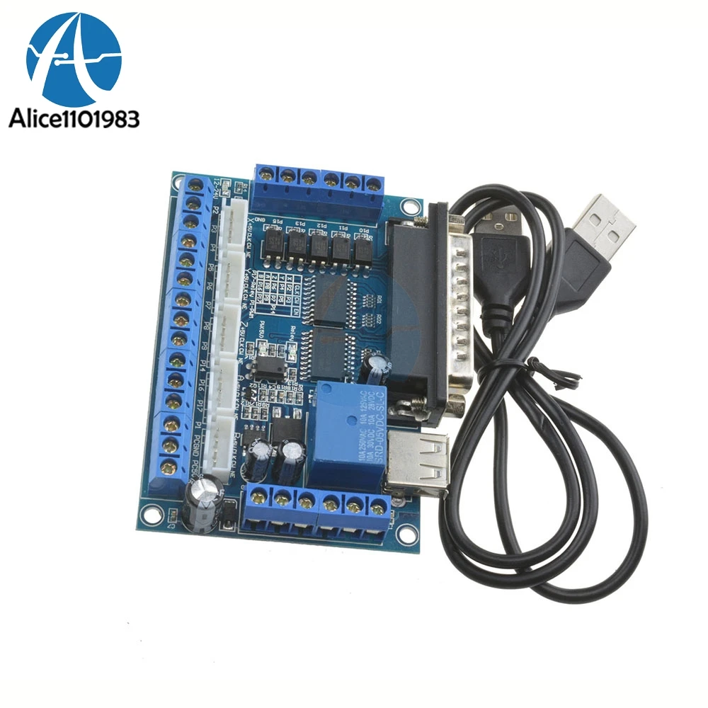 

MACH3 Engraving Machine 5 Axis CNC Breakout Board With Optical Coupler For Stepper Motor Drive Controller Module+USB Cable