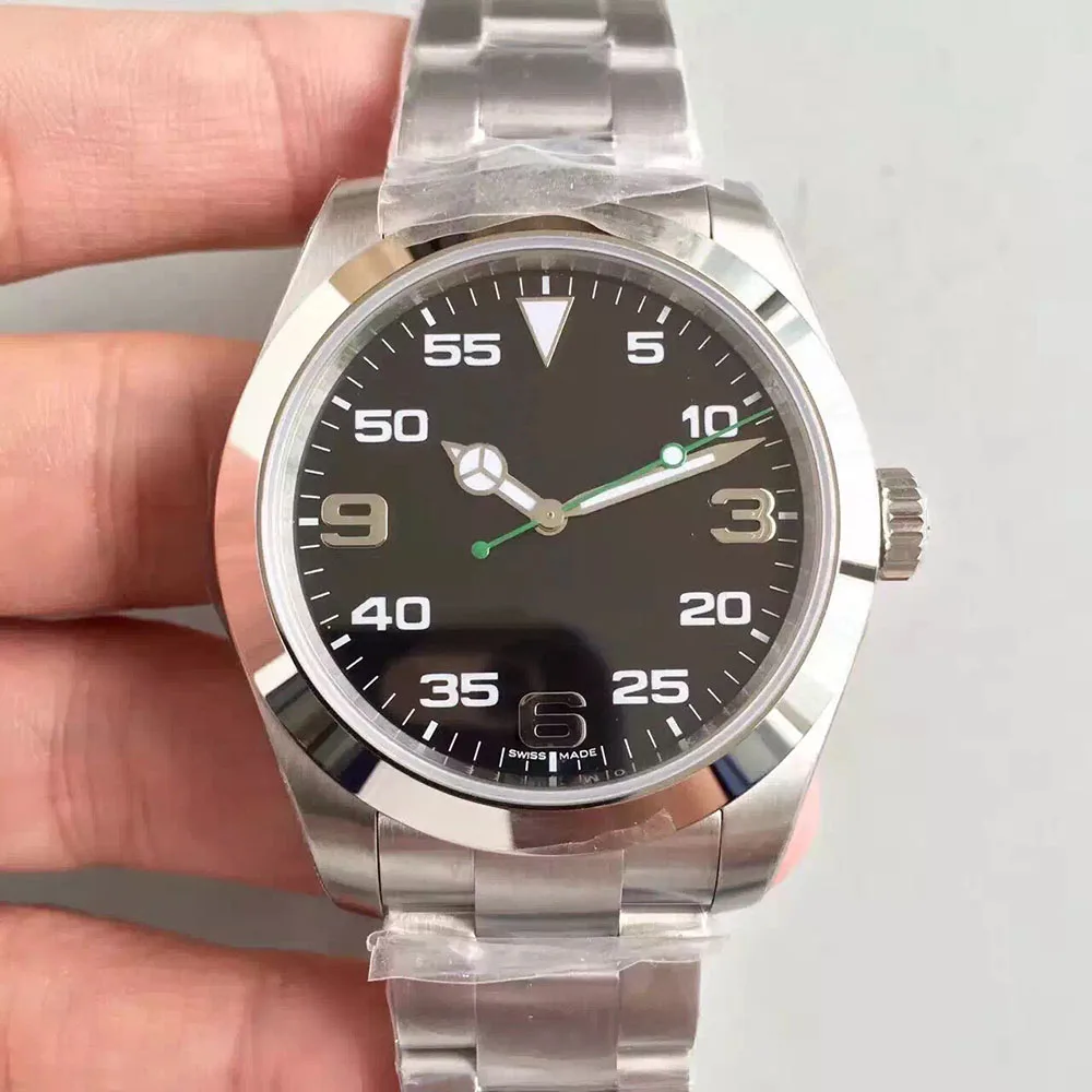 

Oem New 2813 Top Mens Mechanical Stainless Steel Automatic Movement AIR KING Watch Sports Self-wind Watches Spors Wristwatches