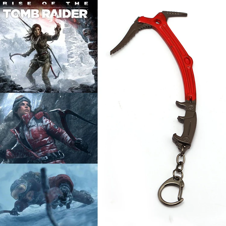 

2018 Game Shadow of the Tomb Raider Lara Croft Pickaxe Figure Cosplay Keychain Key Ring Metal Pendants Christmas Gift