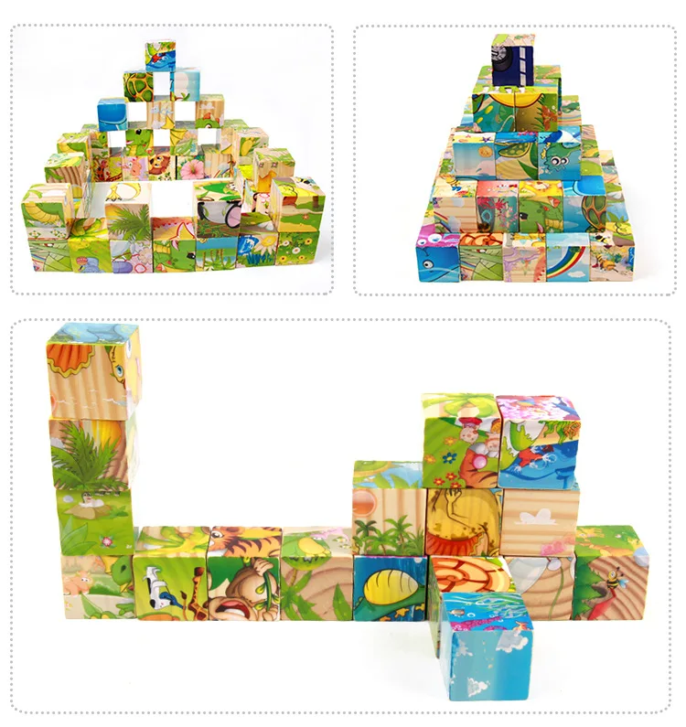 9 шт./компл. мультфильм 6 сторон живопись 3D куб головоломка деревянная головоломка животное фрукты движение раннее образование обучающие игрушки для детей