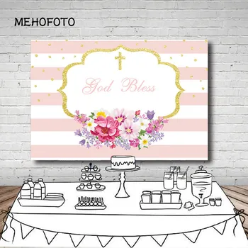 

Vinyl Photography Background Baby Shower God Bless Girls Birthday Party Pink Stripes Flower Jesus Cross Children Photo Studio