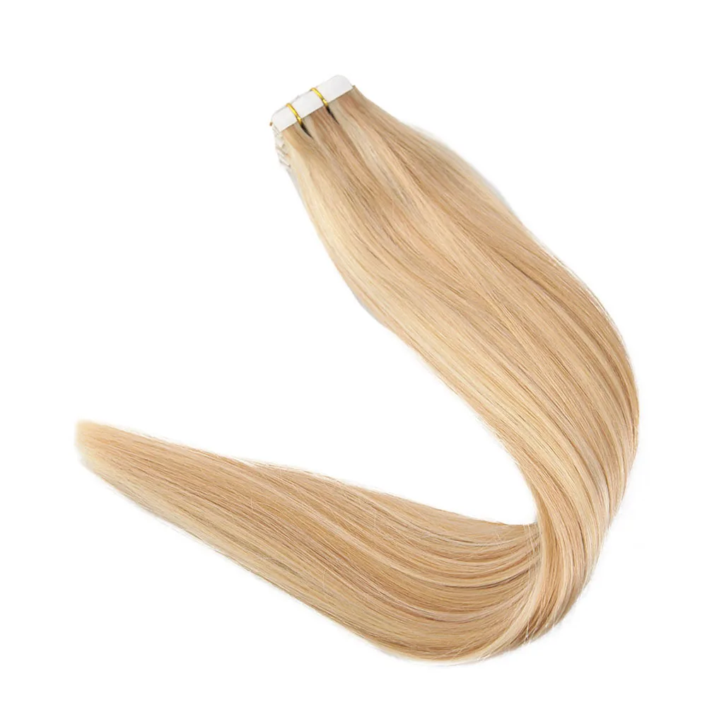Full Shine Tape In Extensions Human Hair 100% Real Machine Remy Hair Adhesive Tape In Hair Extension Seamless Tape in Hair