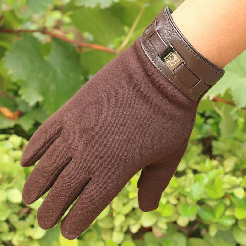 Модные мужские перчатки для вождения с сенсорным экраном зимние плюс плюшевые толстые теплые шерстяные кожаные Наручные кашемировые спортивные перчатки для велоспорта S51 - Цвет: A Brown
