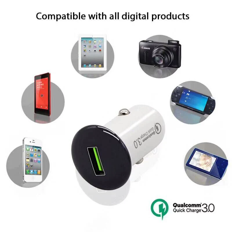 Мини USB Автомобильное зарядное устройство мобильный телефон QC3.0 быстрое с одним