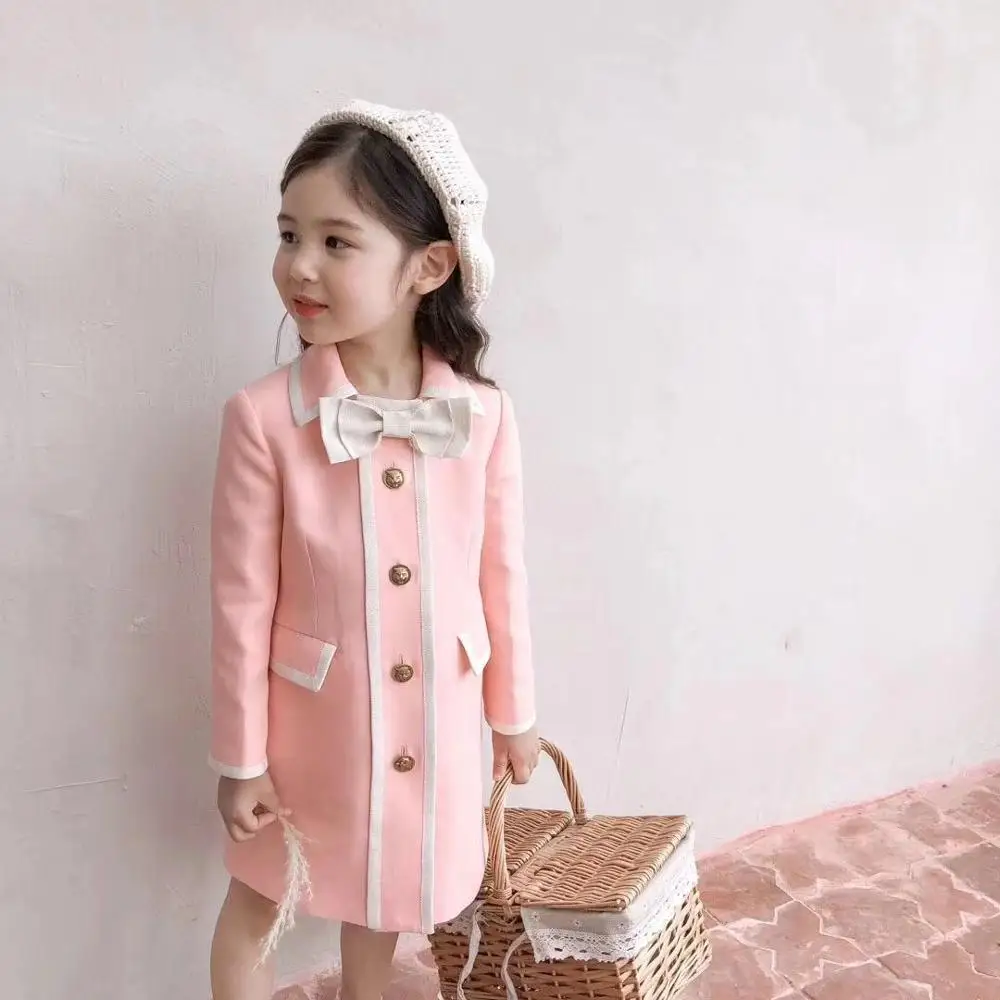 

High End Customized Elegant Girls Pink Jackets and Butterfly Knot Sleeveless Dress for Girls