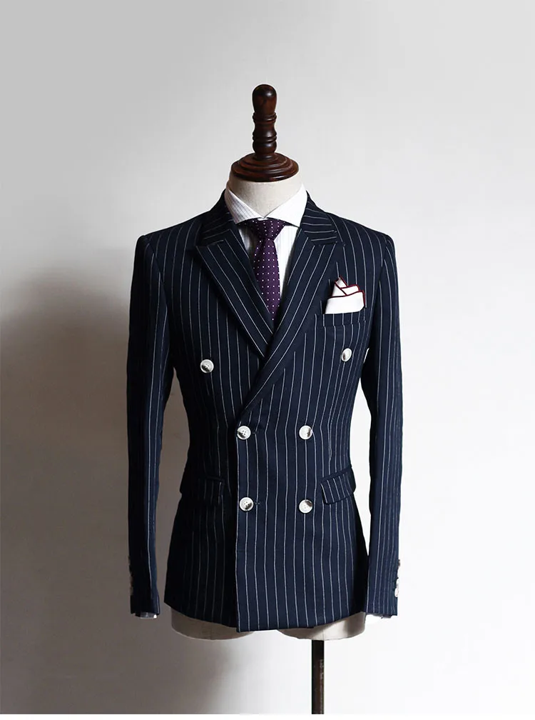 

Double Breasted (Jacket+Pants) 2pcs Men Suits Set Navy Custom Made Best Men Suits Formal Business Wedding Party Groom Tuxedos
