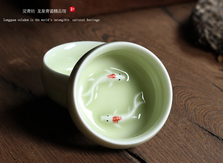 Китайский Longquan Celadon фарфоровые чайные чашки чайный горшок Золотая Рыба чашка чая, кружка 60 мл китайский чайный сервиз кракле чайный сервиз Прямая поставка