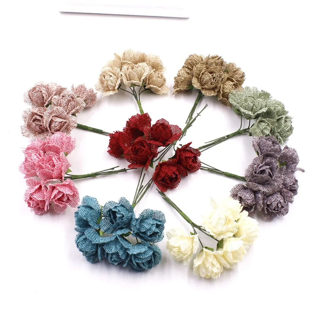 

6PCS 3.5cm artificial flowers roses silk flower simulation DIY handmade flower ball garland decoration materials small bouquet