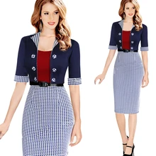 Women s Faux Jacket One Piece Belted Tartan Sheath Dress Vestidos Contrast Pinup Patchwork Wear Work
