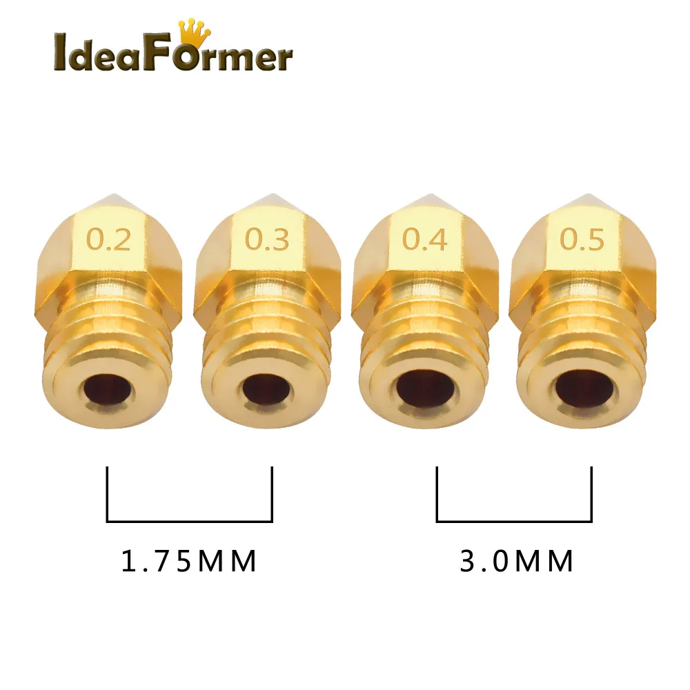 5 шт./лот 1,75/3,00 мм нити M6 резьбовой насадки MK8 nozzle0.2/0,3/0,4/0,5 мм, для выхода в свет, Медь 3D принтеры Запчасти