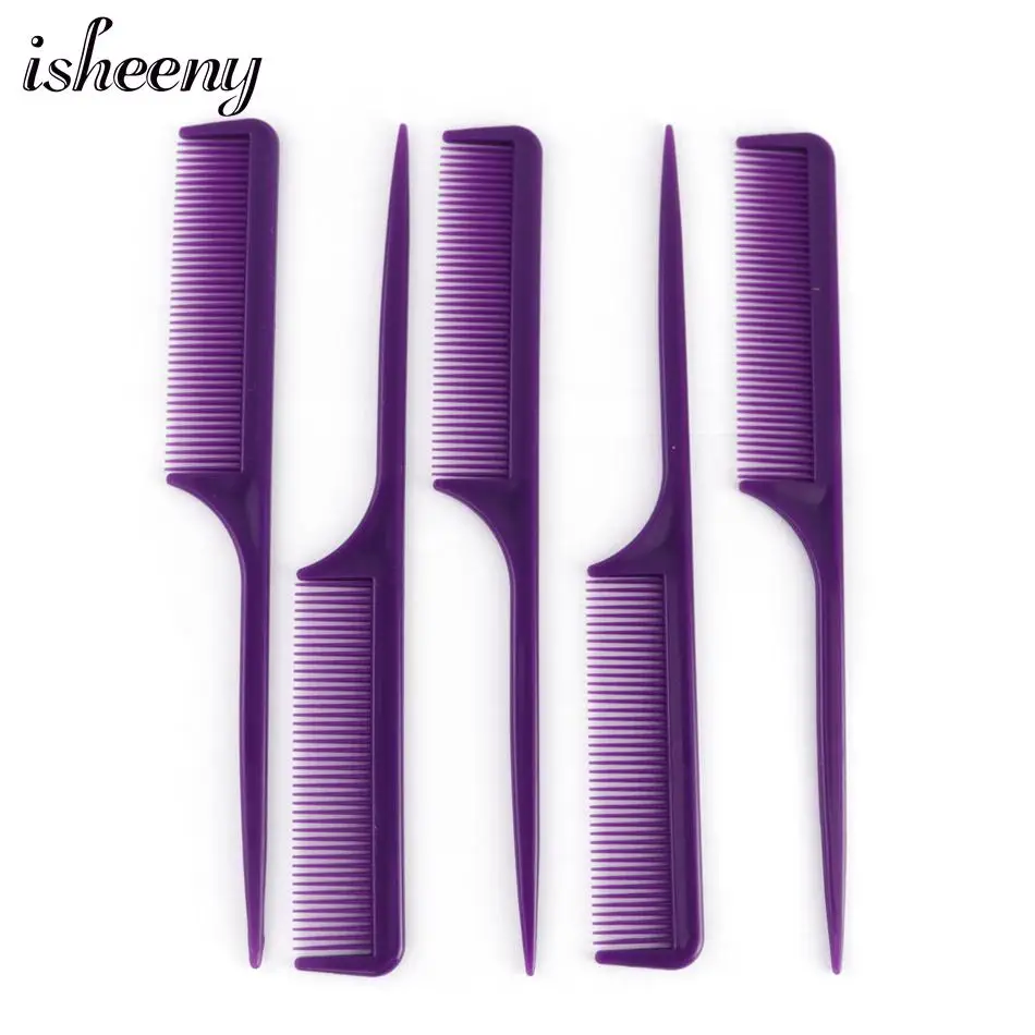 

5pcs Professional Salon Tail Comb Brush Purple Plastic Peine Hair Comb Heat Resistance Fine-tooth Cosmetic For Woman