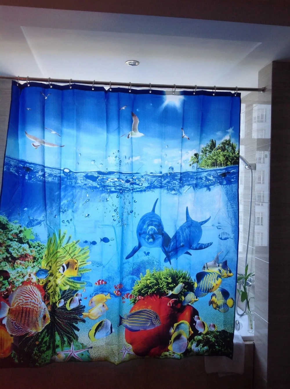Shower Curtain Fabric Sea underwater world fish ducha Bath Products Waterproof Polyester