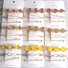 Модные металлические заколки из сплава, 3 шт., геометрические заколки с пентаграммой и звездами, заколки в форме сердца, женские золотистые заколки для волос, аксессуары для волос