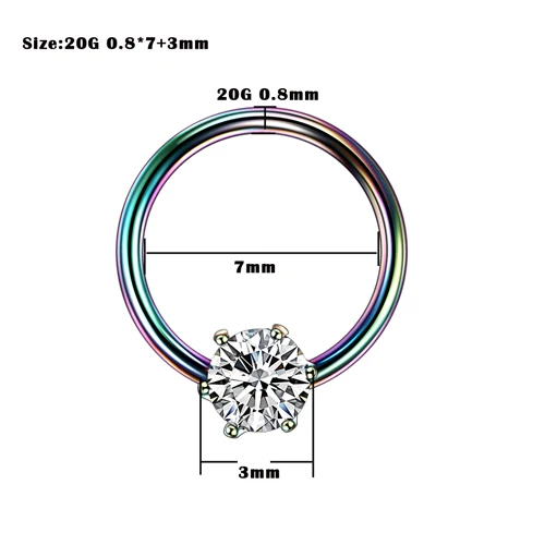 1 шт. медные кристаллы Кольца для носа 20 г Nariz Пирсинг перегородки Кольца Daith пирсинг Tragus серьги-спирали раковины Пирсинг Кольца - Окраска металла: Rainbow  B2104
