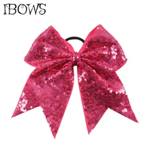 26 Colors 1Pc Fashion Big Sequins Grosgrain Cheer Bow WIth Elastic Hair Ties For Girls Competition Bow Volleyball Softball