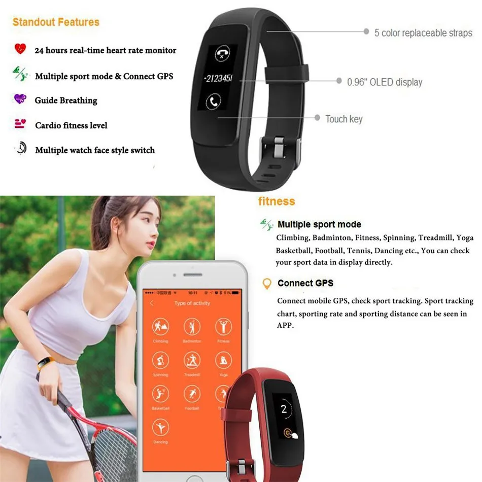 Спортивные Смарт часы Teamyo ID107 Plus с пульсометром и Пульсометром|smart bracelet|fitness