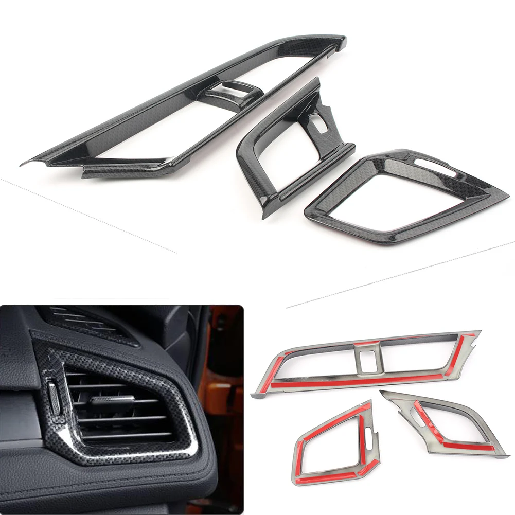 

3PCS Carbon Fiber Look Interior Dashboard Air Vent Cover Protector Trim Decoration for Civic 10th 2017 Auto Car Styling Plastic
