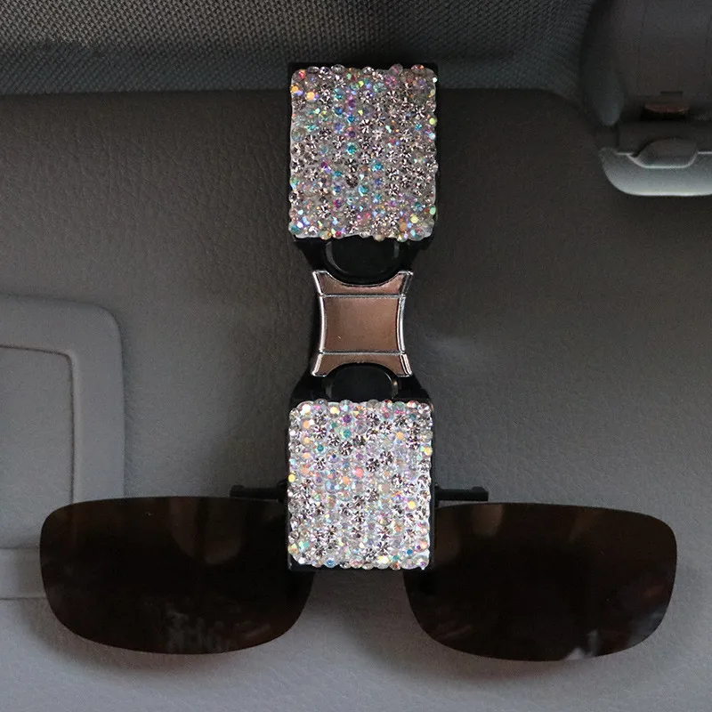 

Car Sun Visor Sunglasses Holder Clip with Crystal Universal Sparkly Ticket Card Receipt Clamp Fastener Cip Car Glasses Case