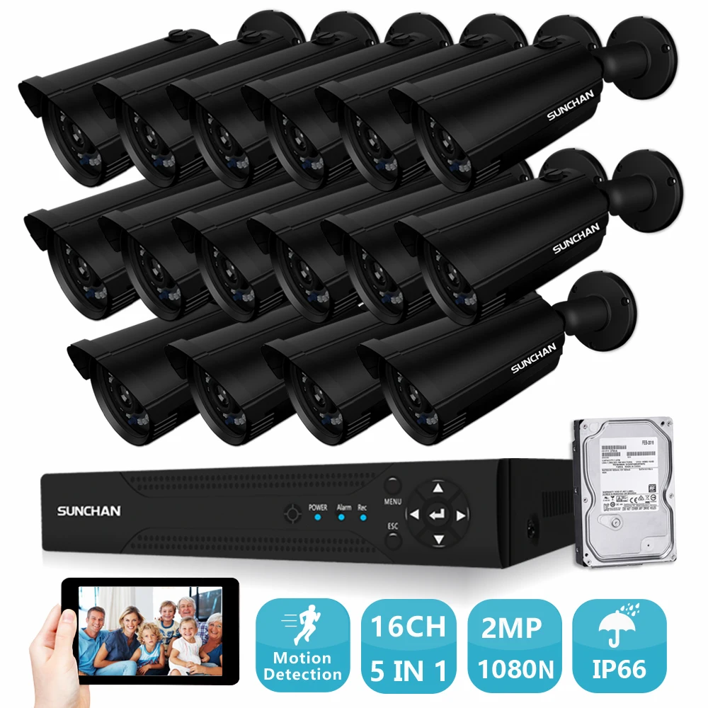 

SUNCHAN Security Camera System 16ch CCTV System DVR DIY Kit 16x 1080P Security Camera 2.0mp Camera Surveillance System w/HDD