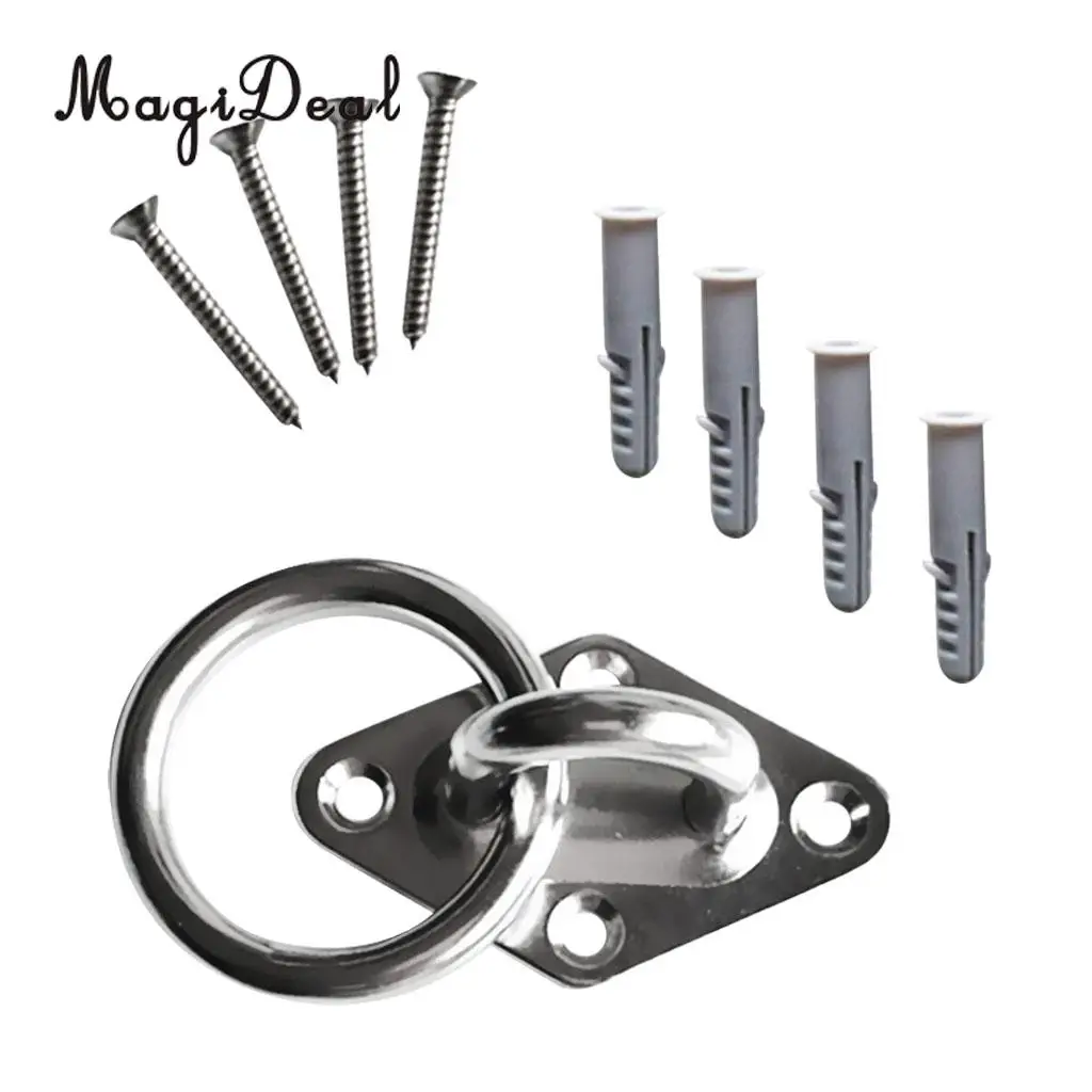 MagiDeal Heavy Duty 316 Stainless Steel Pad Eye Diamond Plate Boat Mooring Ring Rope/Chain Tie Up/Hook with Screws