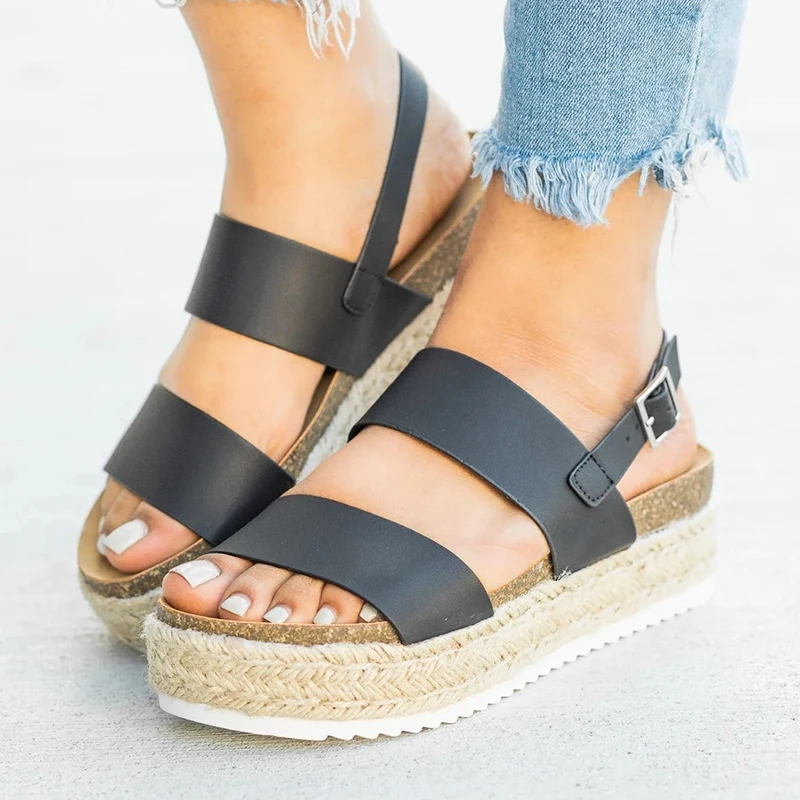Woman Sandals 2019 Summer Platform Sandals For Women Shoes Casual Fashion Straw Cake Thick Bottom Toe Roman Wind Flat Sandals