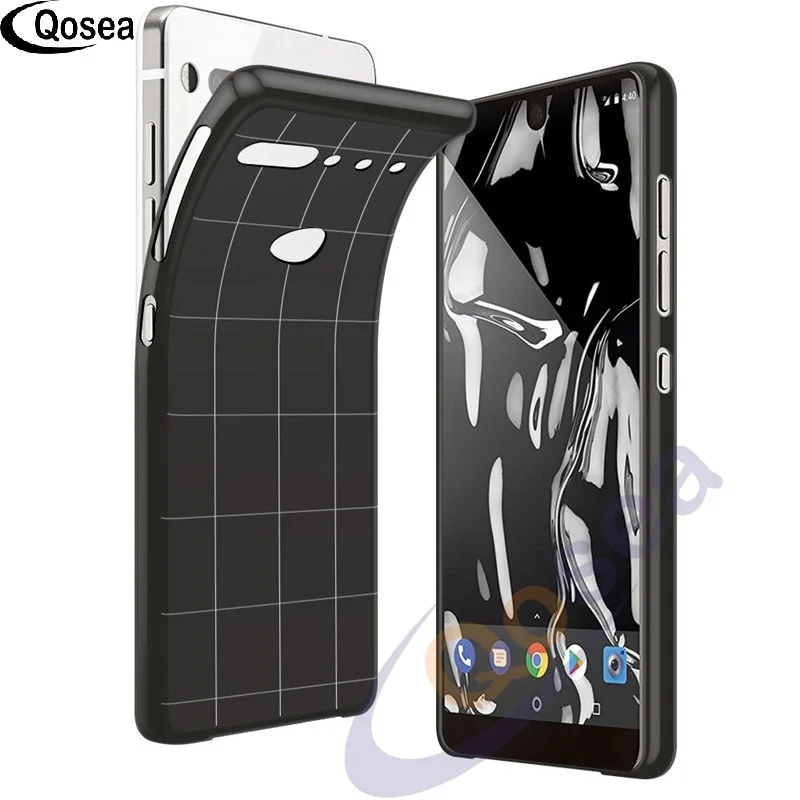 

Qosea For Essential Phone Case Slim Soft Silicone Ultra Clear TPU Skin For Essential Phone Protective Back Black Lattice Cover