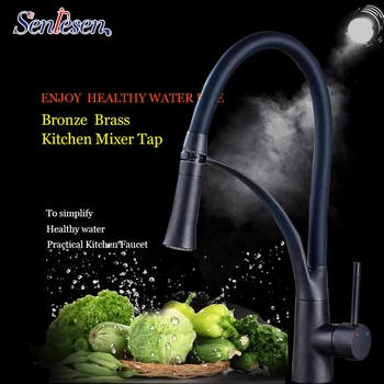 

Senlesen Black Kitchen Faucet Deck Mount Pull Out Dual Sprayer Nozzle Hot & Cold Water Kitchen Sink Faucet Mixer Taps