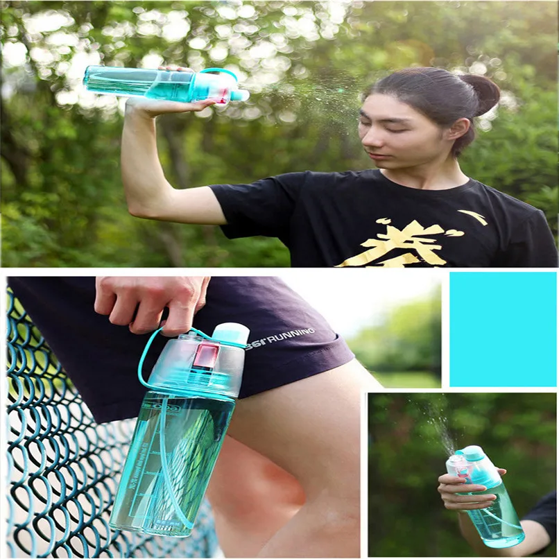 600 ml Sport Cycling Mist Spray Water Gym Beach Bottle Leak-proof Drinking Portable Cool Creative Spray Water Bottle #3a17 @Y