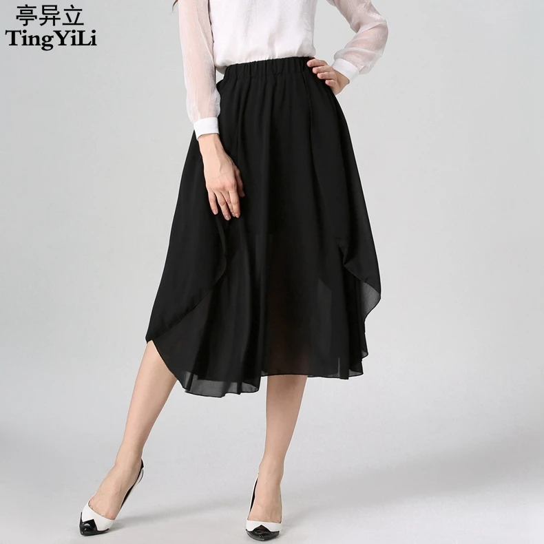 Tingyili Asymmetrical Skirt Summer Knee 