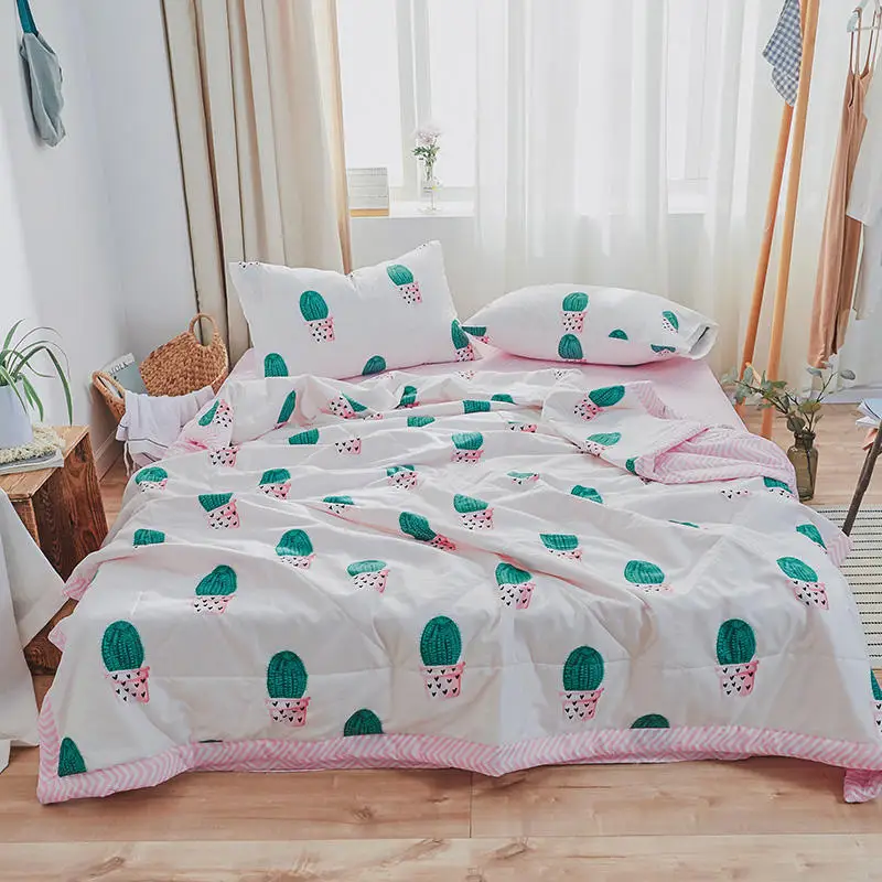 

Prickly Pear Pattern Summer Duvet Thin Quilt & Flat Bed Sheet & Pillowcase Bedding set Soft Skin-friendly Home Textile Wholesale