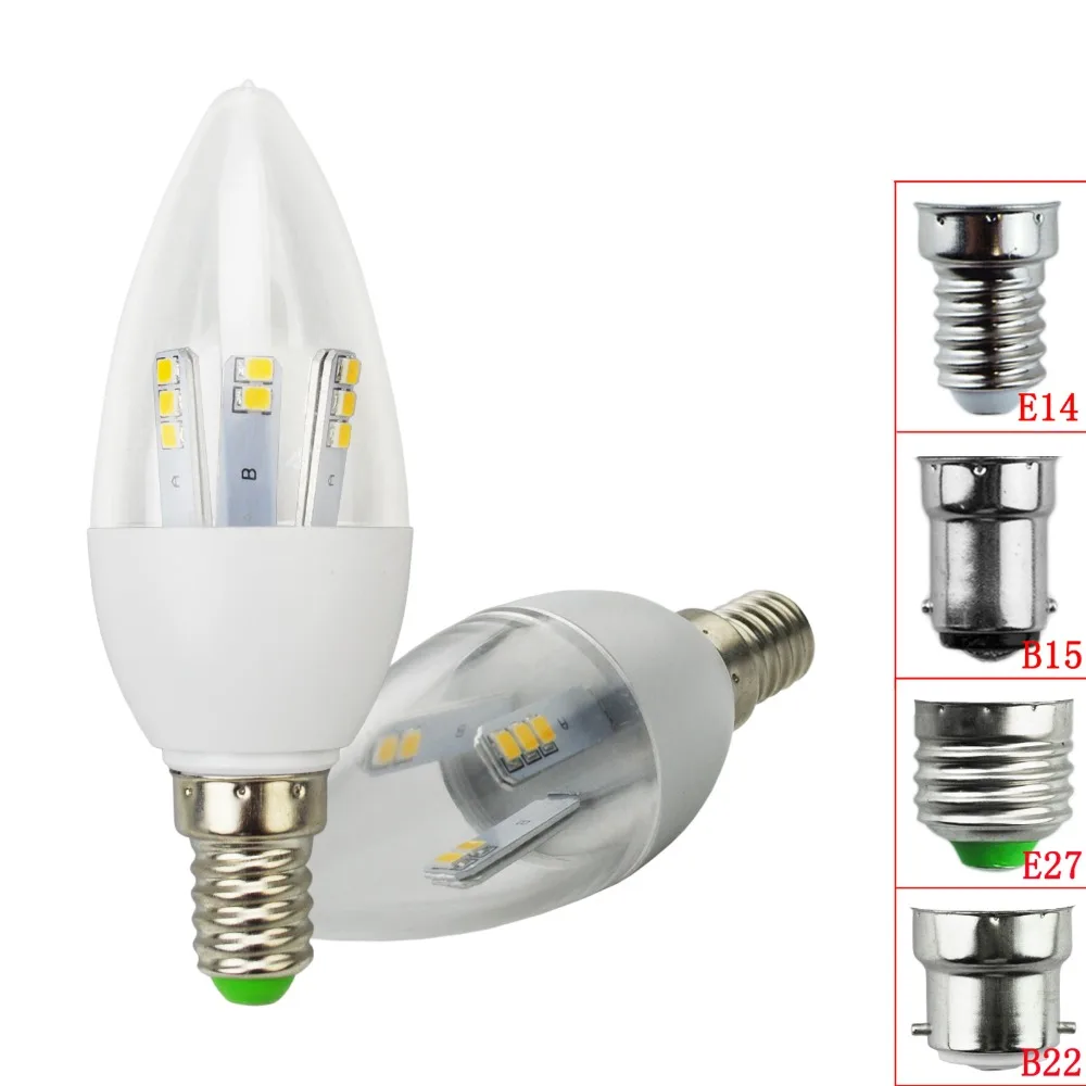 1 светодиодный светильник с затемнением E12 E14 E27 B15 B22 2835 SMD 5 Вт, светодиодный светильник в форме свечи, лампа белого/теплого AC110-220V для люстры