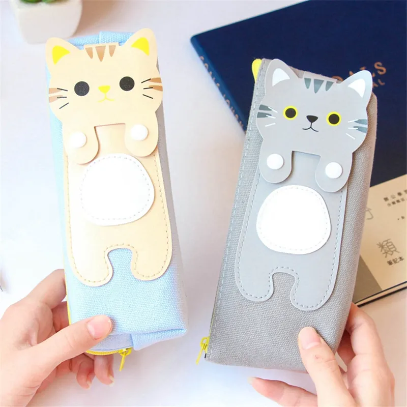 Kawaii Cute Cat Canvas Pencil Case Storage Organizer Pen Bags Pencilcase Pouch School Supply Stationery Cosmetic Makeup Bag Gift (46)