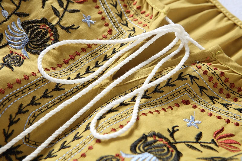  Spring Women Fashion Cotton Shirt Casual Autumn Floral Embroidery Lace-up O-neck Blouse Shirt Ladie