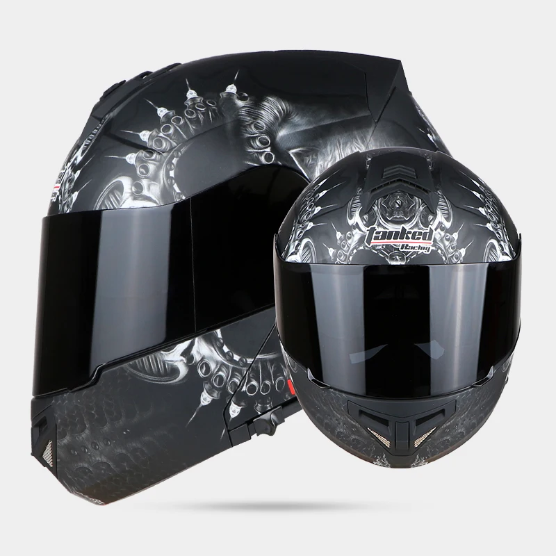 Абсолютно мотоцикл руль Fatbar для полный уход за кожей лица шлем откидной шлем защитный Шестерни футболка Байкерская с двумя объективами ECE - Цвет: a