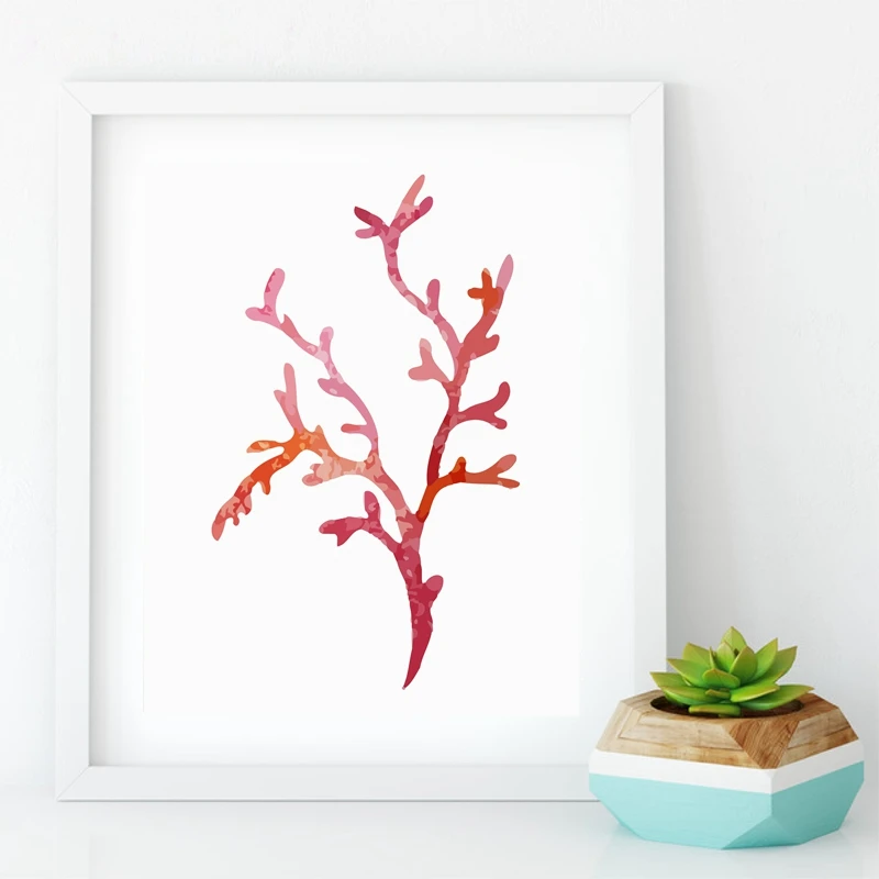 Corals Art Prints Wall Pictures Home Decor, Watercolor Cora Prints Wall Art Hanging Bathroom Canvas Prints Nautical Decoration