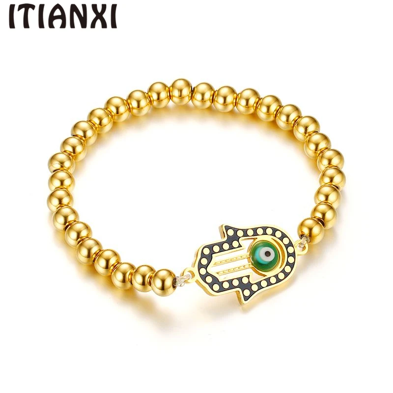 ITIANXI Women Strand Bracelets Stainless Steel Ball Beads Hamsa Horus