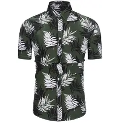 Мужские с короткими рукавами летние с короткими рукавами новый стиль с модными кленовыми листьями Гавайский стиль хлопок с короткими