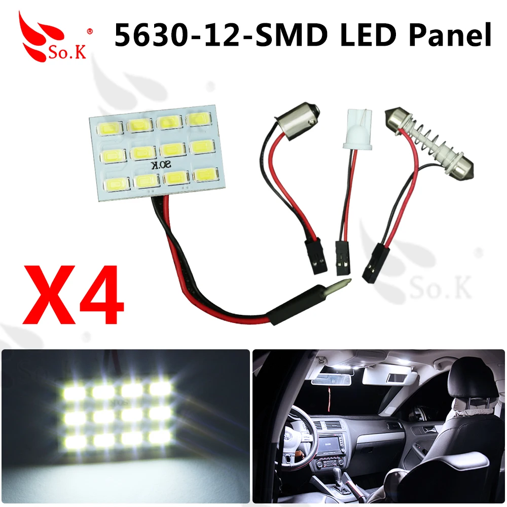 

4pCS T10 Ba9s Pure White 5630 12 SMD Festoon Dome Panel LED para carro Car Light 12V For automobiles - Styling