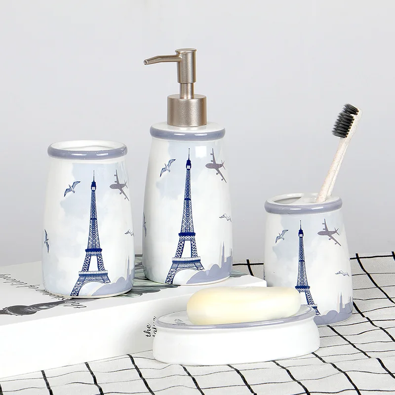 BAISPO керамика печать 4 шт./компл. аксессуары для ванной комплект включает в себя чашки мыло блюдо зубная щетка держатель суп диспенсер шампунь бутылка