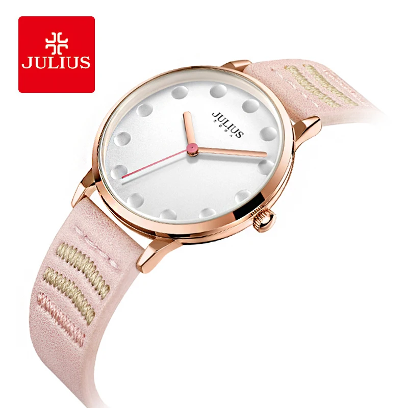 

Julius Unique Design Dot Candy Color Leather Watch Quartz Wristwatches Woman Fashion Big Dial Student Watches Clock Montre Femme