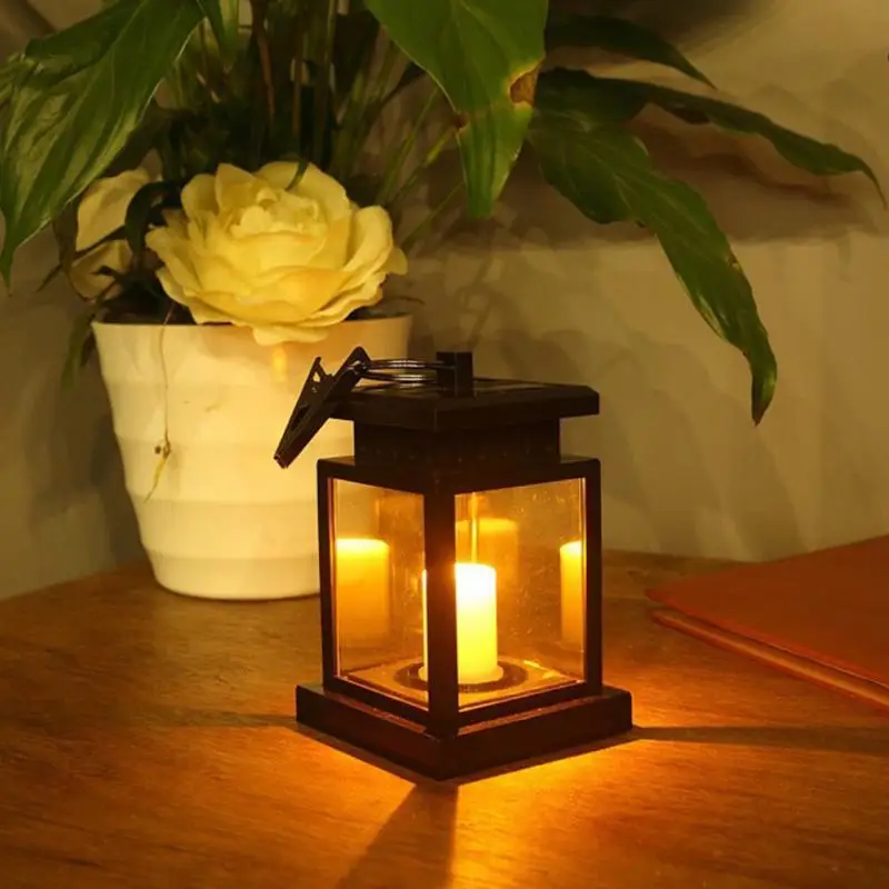 Garden Solar Powered LED Candle Table Lantern Hanging Light Outdoor