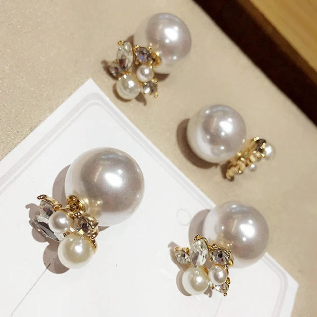 Crystal Pearl Double Sided Earrings Temperament Korean Fashion Crystal Pearl Double Sided Earrings Temperament Korean Fashion Female
