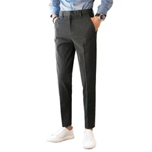 Чистого цвета мужские костюм брюки осенние мужские Штаны Мужская, в деловом, повседневном стиле брюки черный серый хаки