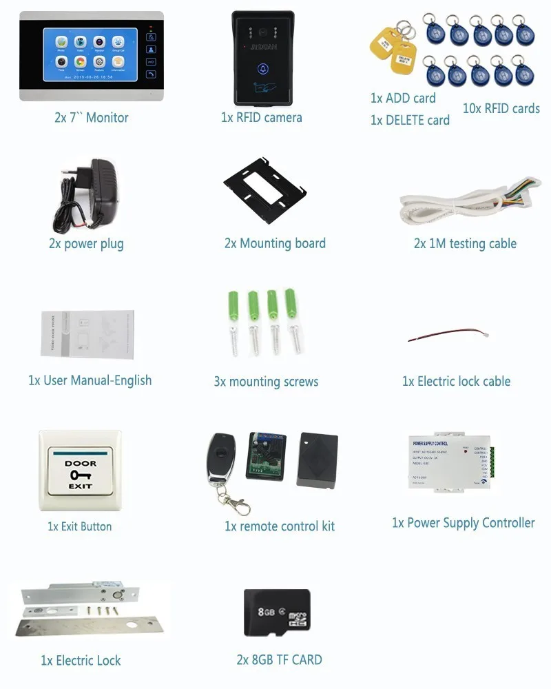 JERUAN 7 дюймов Видео Домофонные дверной звонок голос/видео Запись разблокировки внутренней Системы комплект с 2 мониторами