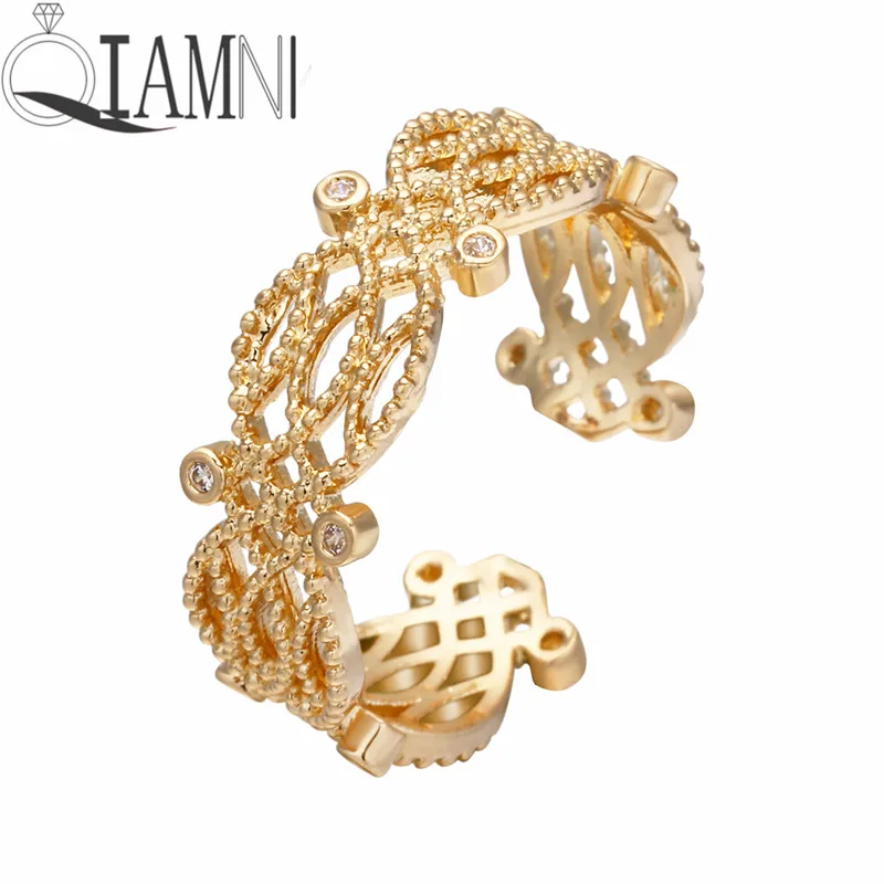 

QIAMNI Geometric Crystal Flower Stackable Finger Open Ring Wedding Cocktail Party Jewelry Gold Color Toe Foot Ring Bague Femme