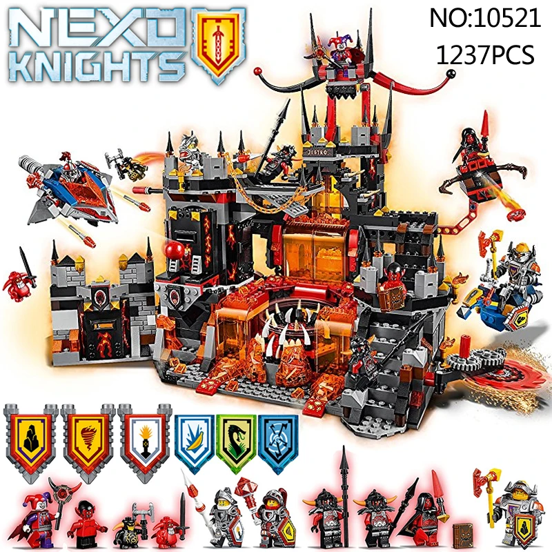 1237Pcs 10521 Nexus Knights Chevaliers Axl Jestros Volcano Lair assemblage Marvel Model Building Block Compatible 70323 bricks