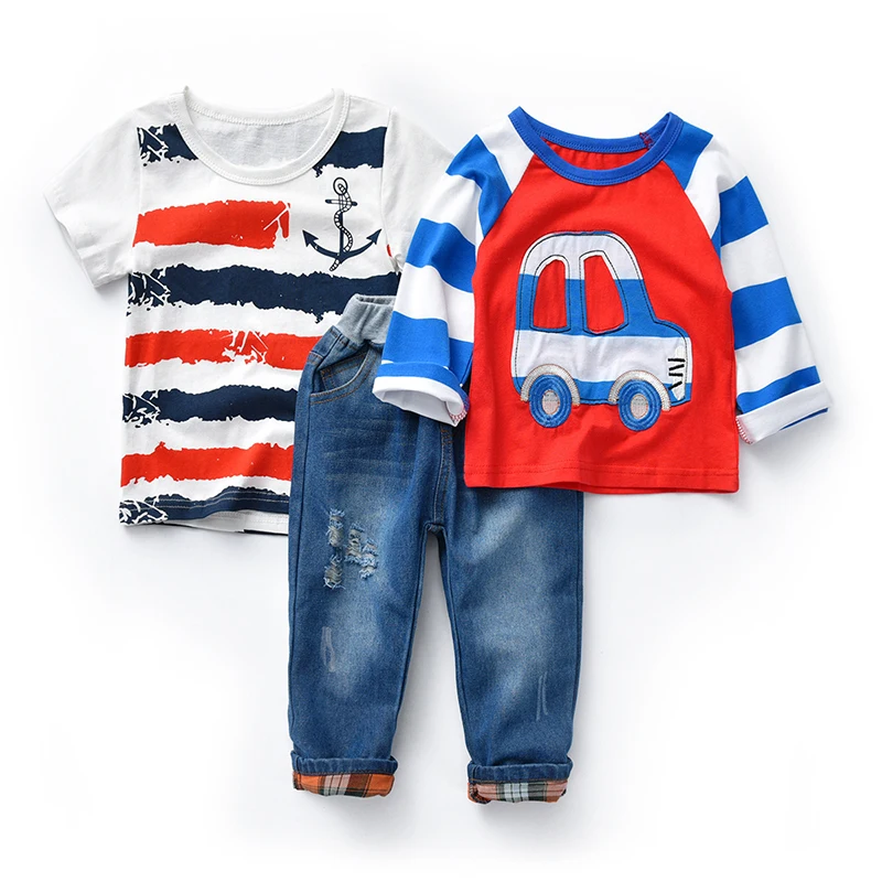 

Baby Boys Girls Clothing Set Children Autumn Winter 2018 New Brand Navy T shirt Jeans 3pcs Children Boys Clothes Kids Costume
