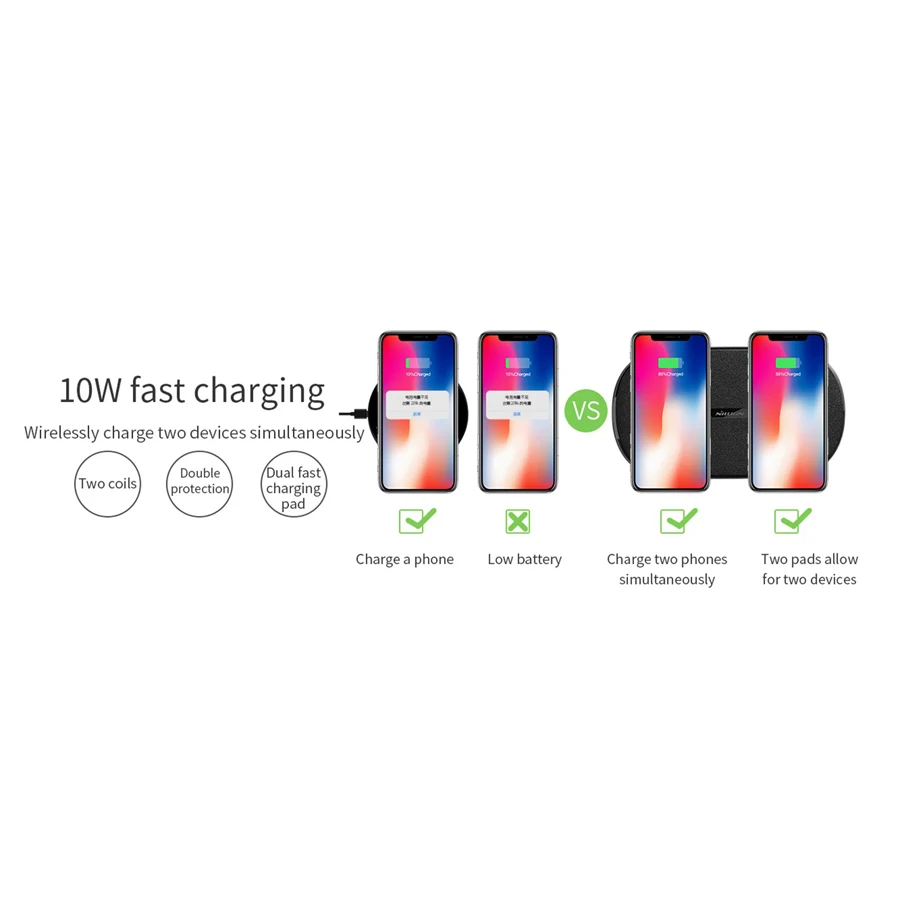 Nillkin 2 в 1 Qi Быстрое беспроводное зарядное устройство для Samsung Galaxy S8 S9 Plus Note 8 для iphone 8, 8 Plus X Xs Max Беспроводное зарядное устройство