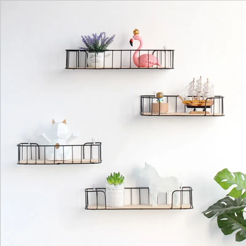 

Nordic Metal Grid/stripe Wall Hanging Shelf Rack Rectangle Convenient Storage Rack Holder Geometric Figure Wall Home Decoration